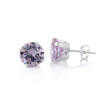 925 Sterling Silver Ear Stud - round / lavender