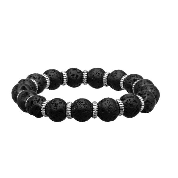 Black Lava Satin Finish Beads Bracelet