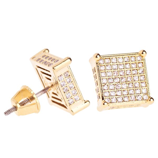 Iced Out Bling Micro Pave Ohrstecker - FAT SIDE 10mm gold