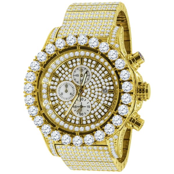 High Quality FULL ICED OUT Zirkonia Edelstahl Uhr - gold