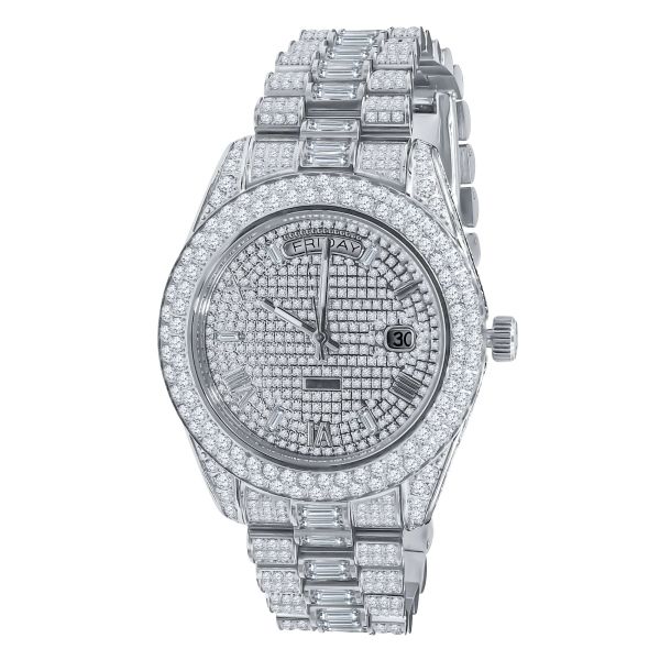 Iced Out Zirkonia Edelstahl Automatic Uhr - silber