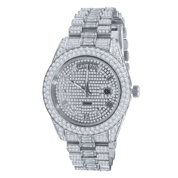 Iced Out CZ Stainless Steel Automatic Watch - silver